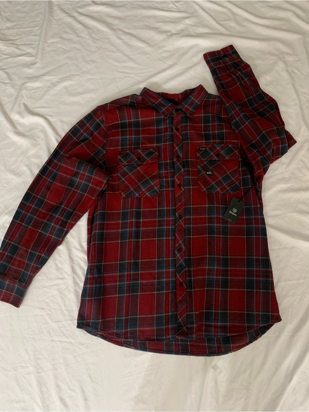 Brixton Red and Navy Plaid Button-Down Shirt